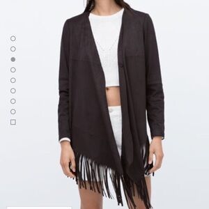 ZARA Faux Suede Grey Fringe Boho Jacket S